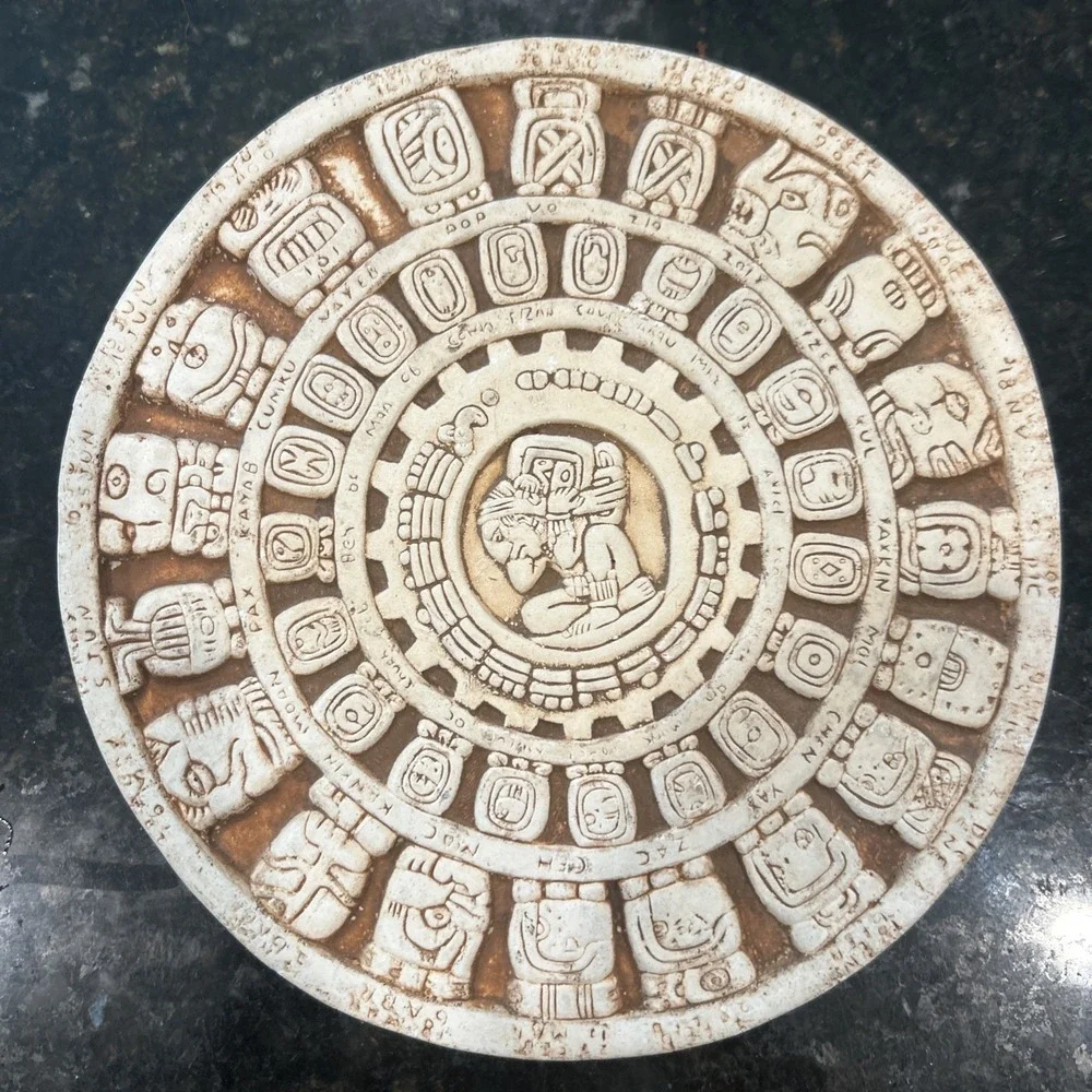 Aztec/Mayan Stone Look Sun Calendar Wall Hanging Decor Wall Plaque Decor 8-1/4